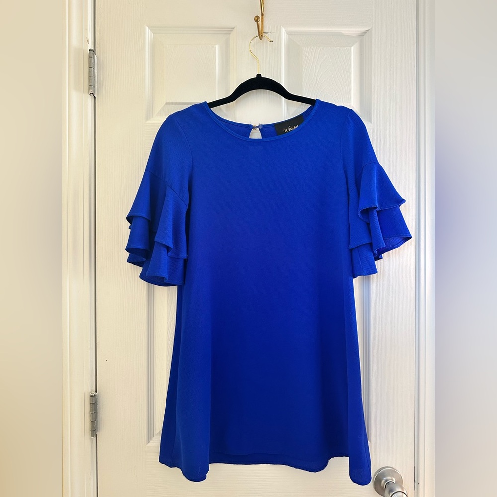 Elegant Blue Ruffle Sleeve Shirt